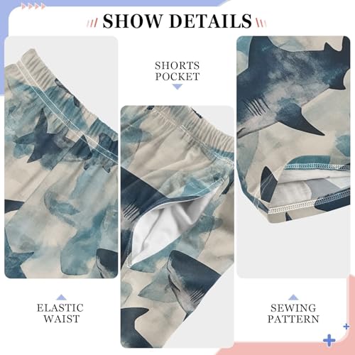 Boys' Pants Ocean Watercolor Sharks Blue Long Bottoms Jogger Pants Elastic Waist Trousers with Pockets S-XL4