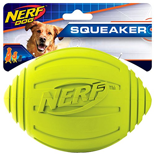 Nerf Dog Ridged Football Dog Toy with Interactive Squeaker, Lightweight, Durable and Water