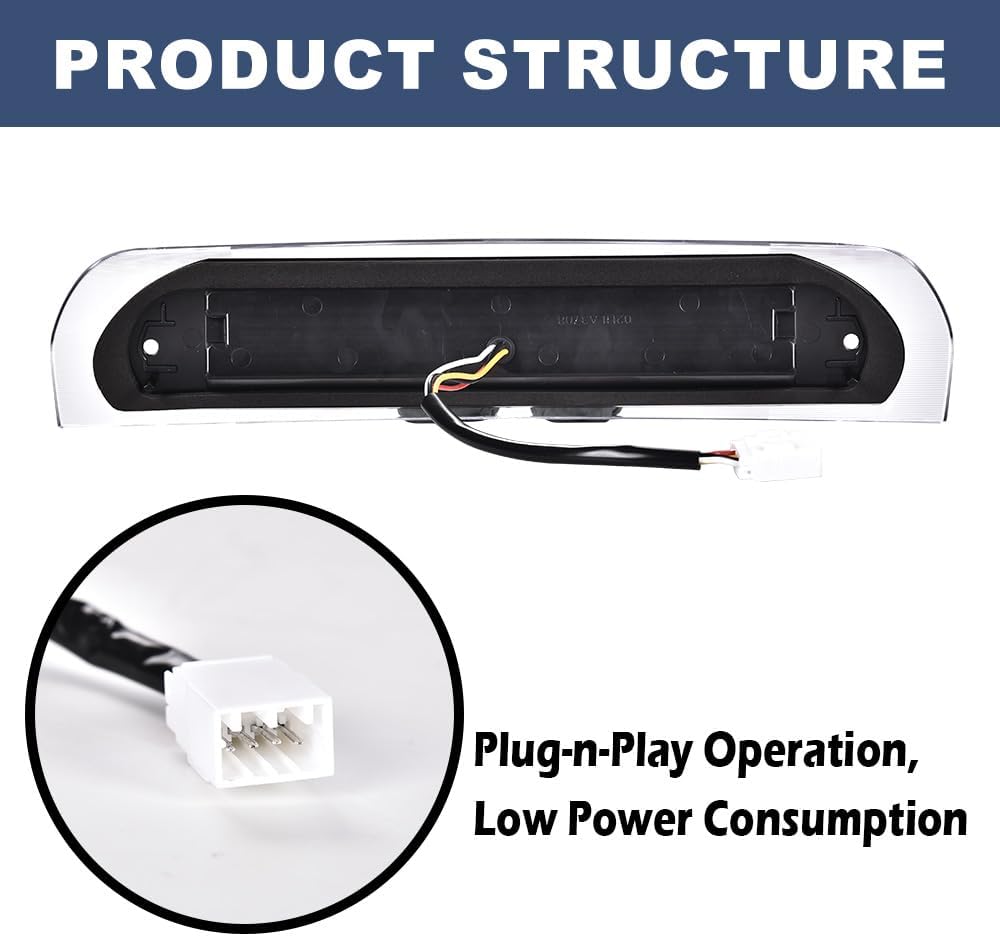 PIT66 LED 3rd Brake Light Compatible with Dodge Ram 1500 2002-2008/Compatible with Dodge Ram 2500 3500 2003-2009 Third Brake Light Cargo Black Housing Clear Lens