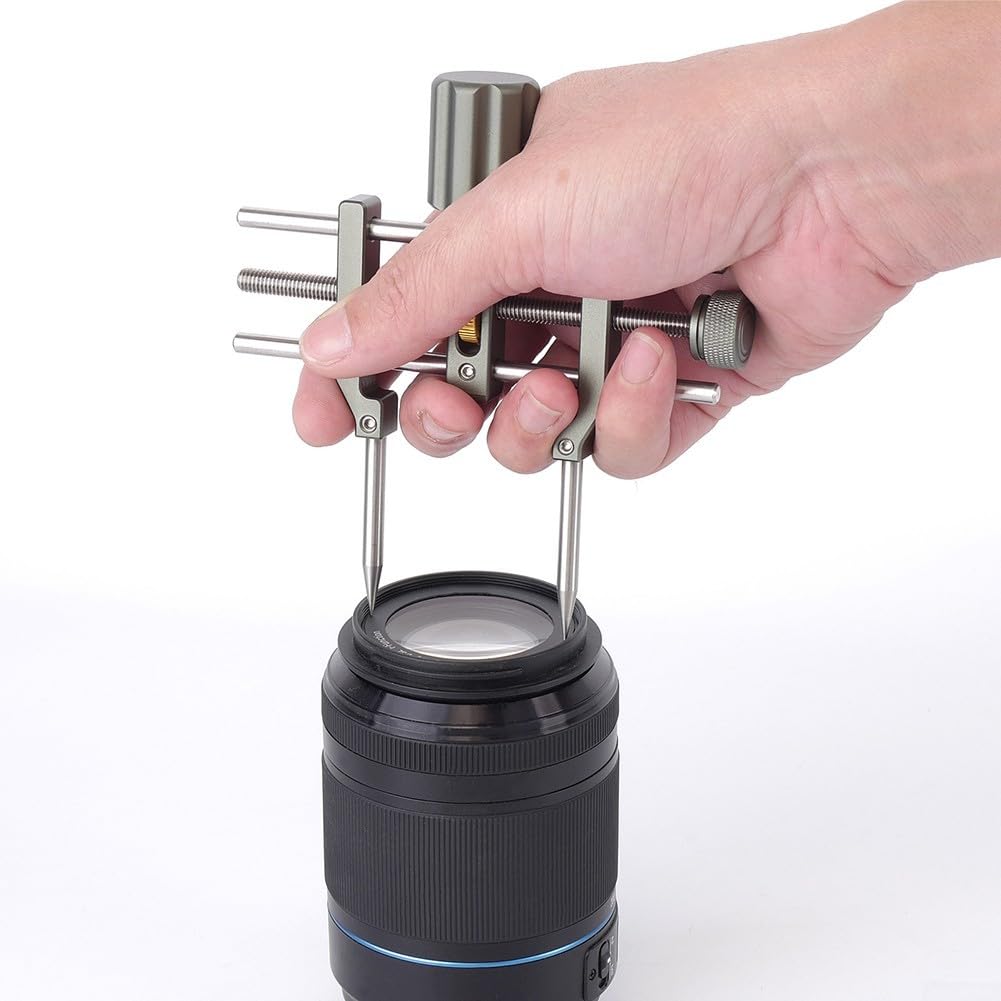 Oniissy Llave inglesa de lente ajustable, herramienta de reparación de lentes de precisión con perillas de ajuste duales, mango antideslizante para cámara/prismáticos, extracción de anillos ópticos (2