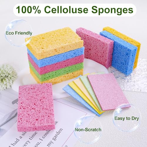 Image of 12 Pack Eco-Friendly Super Absorbent Kitchen Sponges - Non-Scratch Compressed Sponges for Dishwashing and Multi-Purpose Cleaning