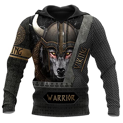 Sweat à capuche loup viking imprimé 3D streetwear ample