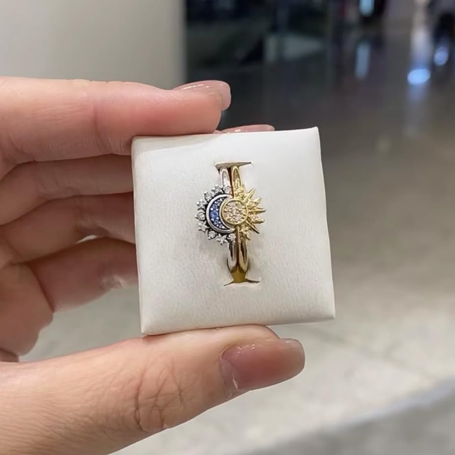 HEIMAXING 925 Silver Celestial Sun and Moon Ring Set