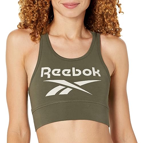 Reebok Women's Identity Big Logo Cotton Bralette, Army Green, S