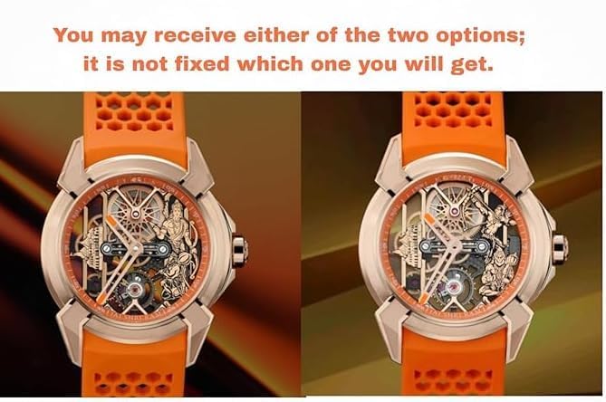 Image of Luxury full Automatic Shree Ram Edition Watch for Men Heavy Open Machine Design with Orange Straps, Shri Ram ji & Hanuman ji Artwork, Ayodhya Mandir Dial | Premium Wrist watch 41mm Bezel [5 Year warranty]