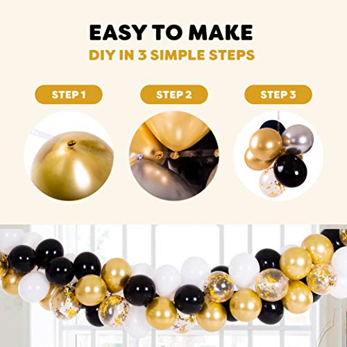 Ballonnenboog Set | Zwart, Goud & Wit Feest Decoratie Set | 115 Ballonnen met ballonnenstrip, knoper en -lijm | Voor… - Image 4