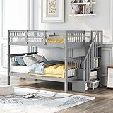 ATY Stairway Full Over Full Bunk Bed with Storage Drawers for Kids Teens Adults,Home Furniture...