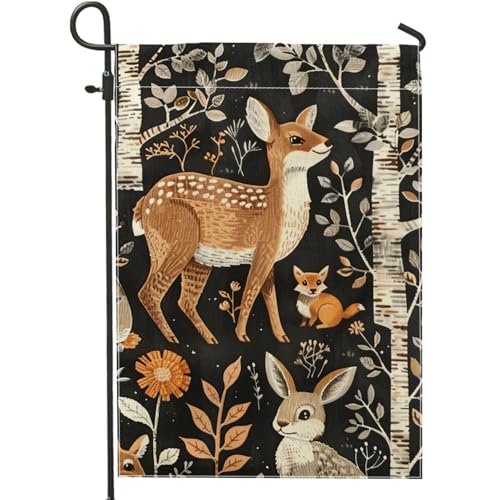 TPHIHPT Fall Hunting Deer Front Yard Backyard Burlap Vertical Garden Flags 12x18 Double Sided for Outside, Autumn Woodland Wildlife Small Lawn Flags, Forest Animal Home Outdoor House Flags