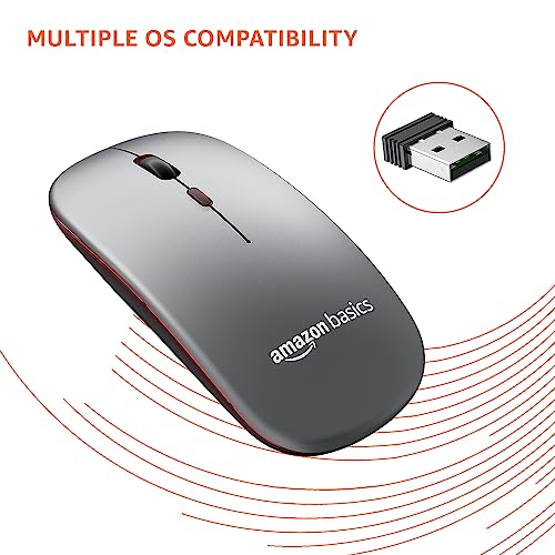 Image of amazon basics 2.4GHz Wireless + Bluetooth 5.1 Mouse, Multi-Device Dual Mode Slim Rechargeable Silent Click Buttons Wireless Bluetooth Mouse, 3 Adjustable DPI