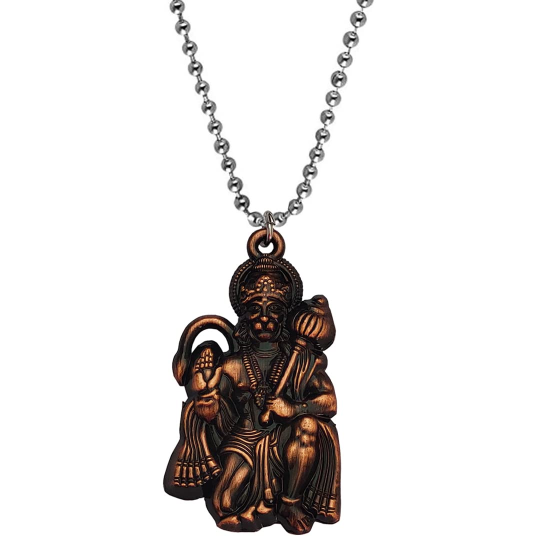 Hindu Lord Bajrangbali Hanuman idol Monkey God of Devotion Locket With Chain Copper Zinc Metal Necklace Pendant Chain For Men And Women-image-16