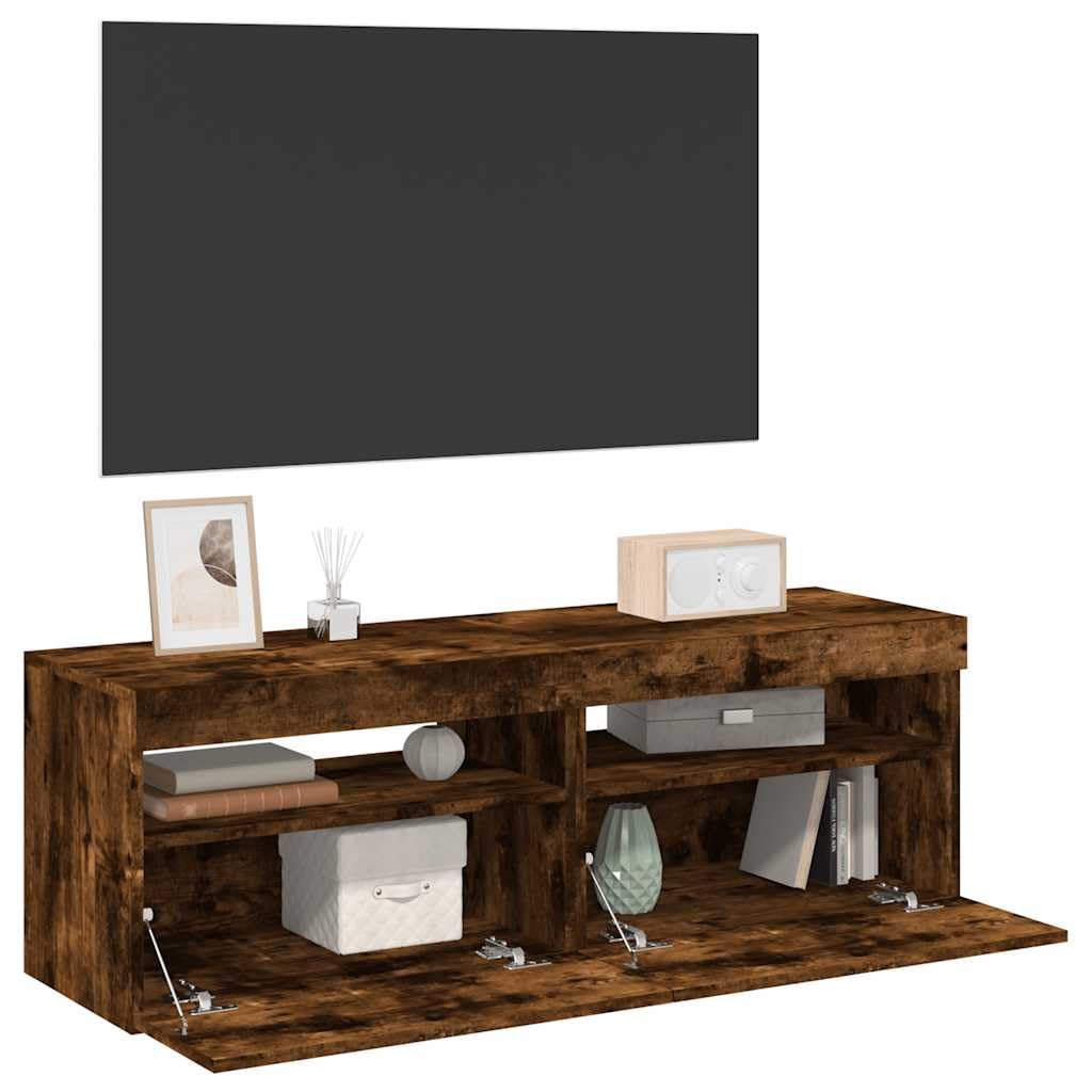 Meuble TV bas chêne fumé 60x35x40 cm au design géométrique et finitions soignées