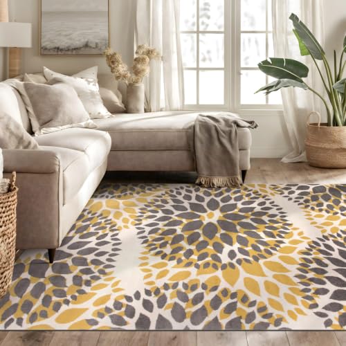 Rugshop Modern Elegant Floral Circles Area Rug Yellow/Gray 5' x 7'