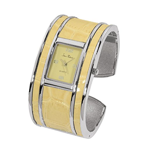 2014.Jewelyr.Luxe Montre Jean Patrick Bracelet Rigide Clip Cuir Beige Acier 316 L Inoxydable