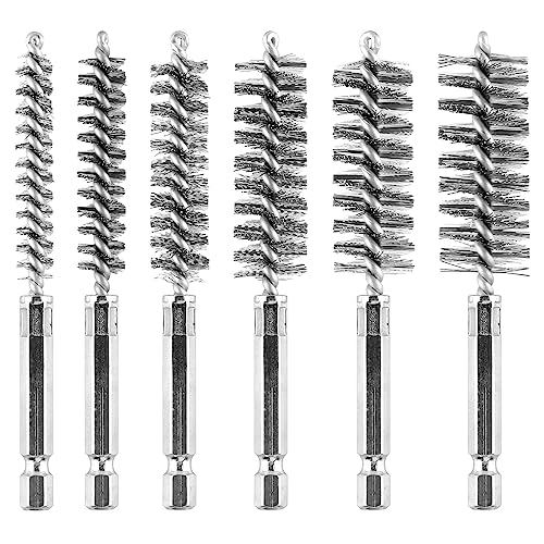 Image of 6Pieces Wire Brush Drill Bore Cleaning Brushes Set,with 1 /4 Inch Hex Shank Stainless Steel Wire Twisted Brush for Rust, Cleaning Tubes (8 /10 /12 /15 /17 /19MM)