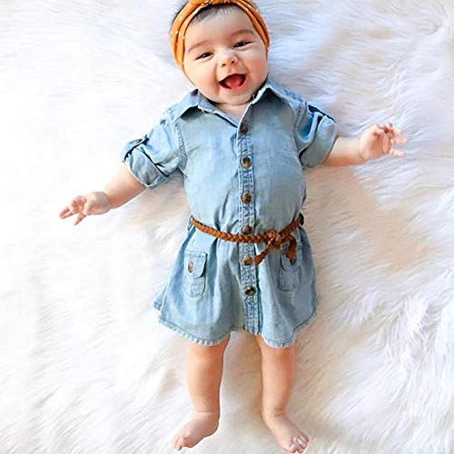 BiggerStore Fashion Kids Toddler Baby Girl Half/Long Sleeve Denim Tunic Jean Shirt Dress with Belt for Girl 1-5T3