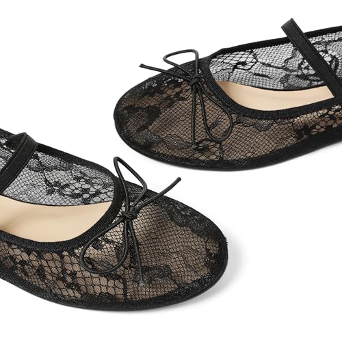 Women's Black Mesh Flats Shoes Ballet Flats for Women Floral Mary Jane Ballerina Round Toe Comfortable Daily Dress Summer Flats Shoes4