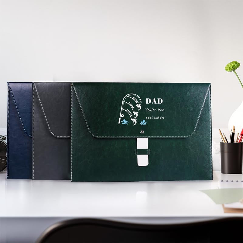 Custom Fisher Dad Leather Document Case- Personalized Father Briefcase With Name - Best Father’s Day Gifts For Dad - You're Reel Catch Keepsake from Toddler or Child2