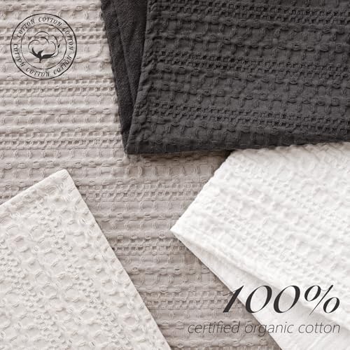 Image of Foindtower Set of 2 Decorative Cotton Waffle Weave Throw Pillow Covers Euro Shams Cushion Covers Accent European Pillowcase for Bed Couch Sofa Bedroom Living Room Home Decor 20x20 Inch Tan Beige