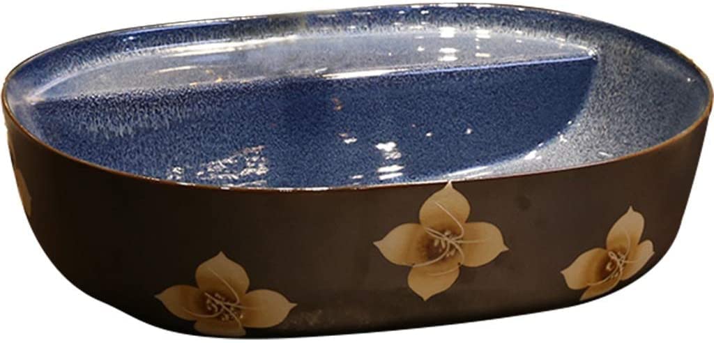 WDSOPK Vessel Sink Hotel Art for Outdoor Bistro - Chinese Antique Countertop Washbasin Mysterious Retro Blue Ceramic Single Washbasin,Blue-48 * 34 14cm (Set 49 * 38.5 * 14cm)