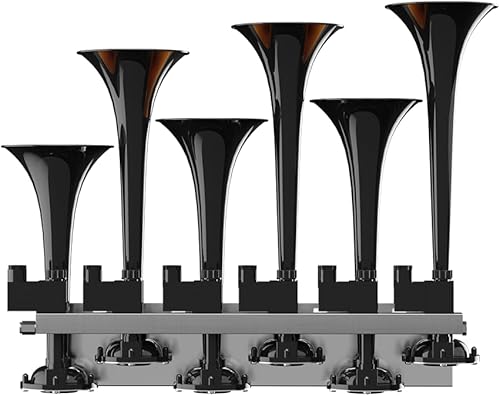 Miniatura 4 de BASURI® Bocina de aire musical | 12/24 voltios | 130 DB | Versión (Baby Shark 2.0) 18 melodías súper fuertes (sonidos) 6 tubos (trompetas) con