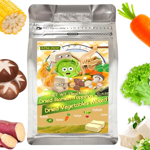 15Oz Tofu Vegetable Ramen Toppings Dehydrated Mix - 9 Kinds Freeze Dried Veggies Blend for Noodles, Rice, Soups, Camping, and Emergency Food, High Protein, Low Calorie, All-Natural, No Additives