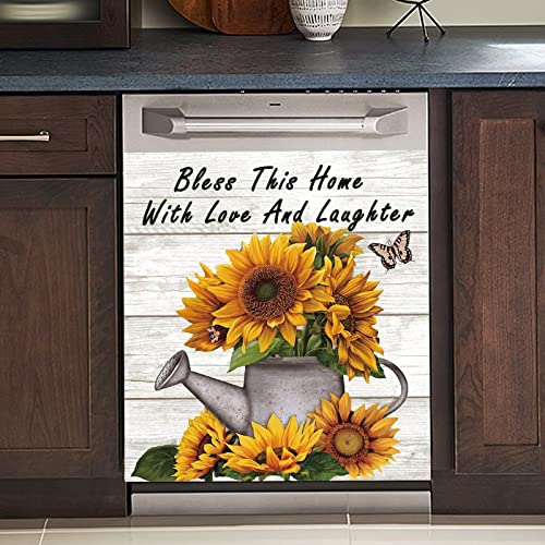 Flower Dishwasher Covers For The Front Magnetic,Sunflowers Refrigerator Magnetic Stickers,Wood Grain Floral Home Cabinet Decor Panel Decal,Sunflower Sticker Magnet Cover Sheet,Flower Magnets #TOP10