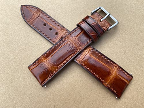 Genuine Red Brown Crocodile Alligator Leather Skin Watch Strap Band, Handmade Watch Strap Band Match All Watch, Custom Watch Strap Band 14Mm 15Mm 16Mm 17Mm 18Mm 19Mm 20Mm 21Mm 22Mm 23Mm 24Mm 25Mm 26Mm (20Mm/18Mm) #TOP4