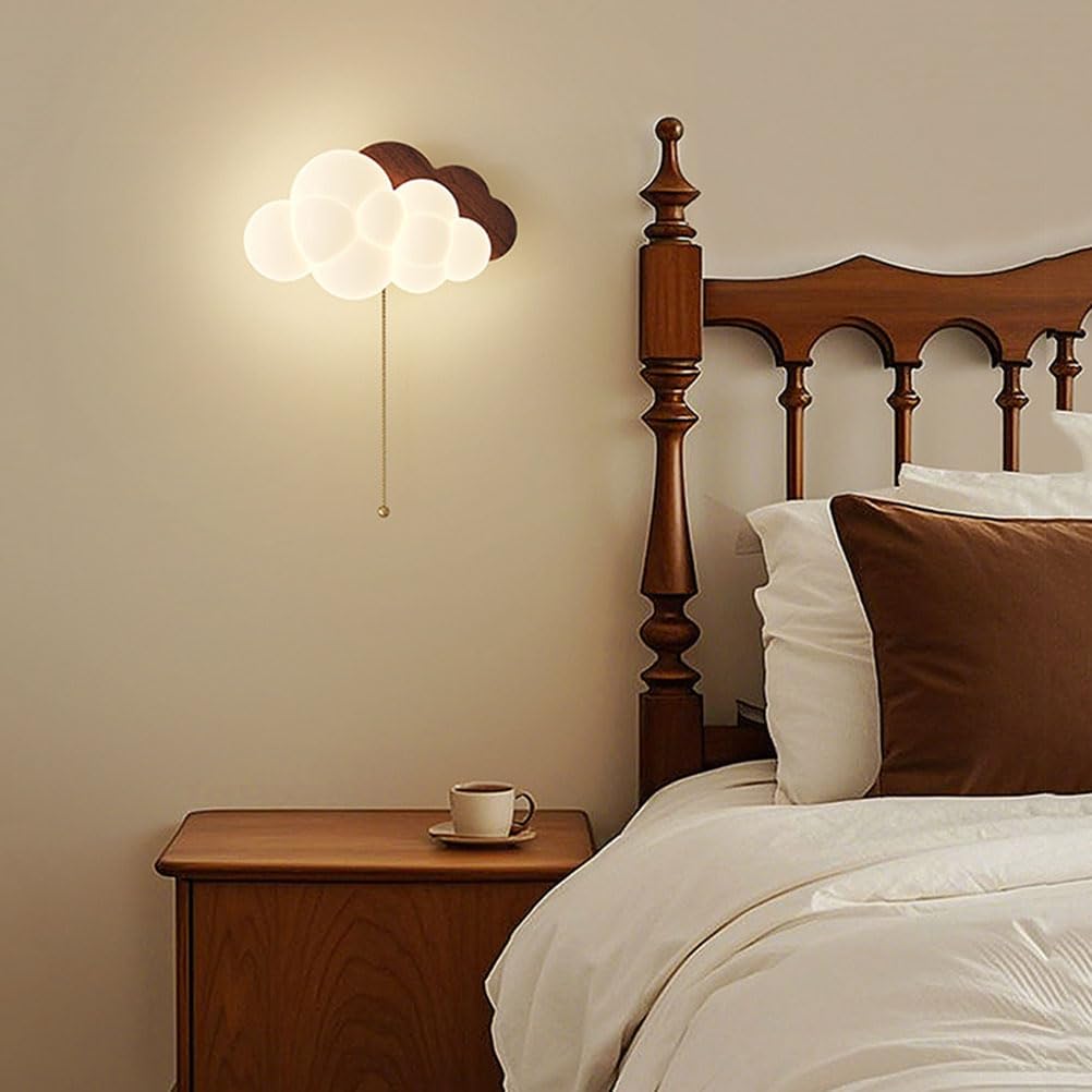 EaEa LED Wandlampe Kinderzimmer Mädchen mit Schalter, 12W Wolken Wandleuchte Kinder Jungen 3000K/4500K/6000K Kreativ Holzoptik Nachttischlampe Wand Nachtlicht für Schlafzimmer Babyzimmer Wohnzimmer