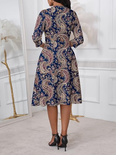 Image of PinkPatty Women's Casual 3 /4 Sleeve Midi Dresses Fit and Flare Church Work Dress with Pockets