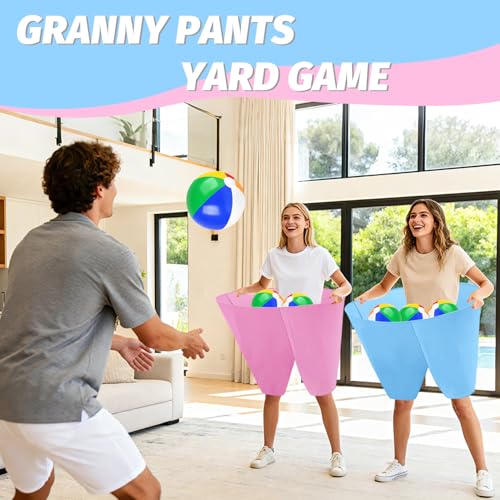 Image of Granny Pants Outdoor Game, 2PCS Granny Pants Game with 8 Bouncy Balls and 1 Air Pump (Random Colors) Granny Pants Yard Game Baby Shower Funny Party Game for Adults & Family, Giant Pants Catch