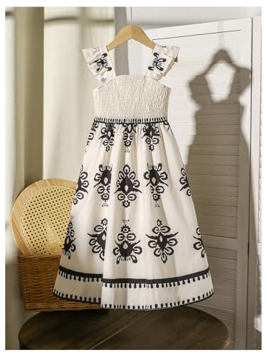 WDIRARA Toddler Girl's Boho Print Ruffle Square Neck Sleeveless Dress Swing A Line Dress2