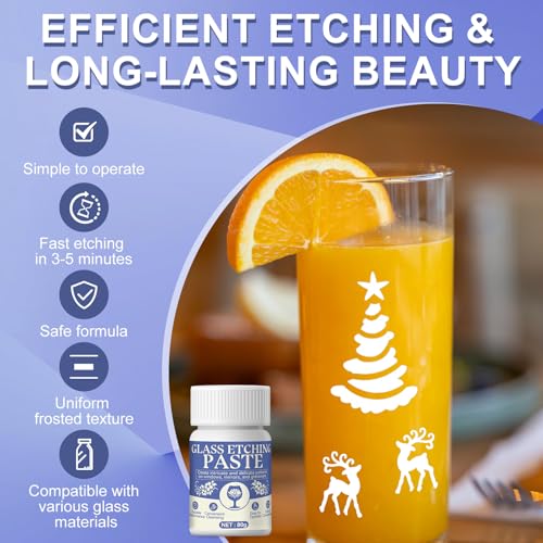 Ätzpaste für Glas, Glas Ätzpaste, Glass Etching Paste, Starke Glasätzcreme mit Frost Effekt, Ätzpaste für Glas Farbig für DIY-Kreationen, Milchglastüren, Weingläsern & Kunstwerke 80G