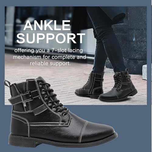 Image of AMAPO Men Oxford Boots, Buckle Dress Boot, Casual Men Boots Lace-Up Side Zipper