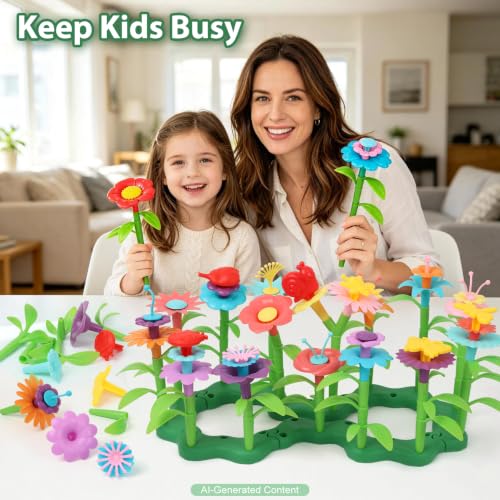 Image of IQKidz Toddler Toys for Girls 2-4 Years Old, Flower Garden Building with Insect Features, Storage Box for Kids Age 3 5 6 7 8, Stacking Educational Preschool Learning STEM Activities 157 pcs