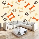 Fotomurales 200 x 140 cm, Huella Pata Perro Huesos Murales Papel Pintado, Decoración de Paredes, para salón Dormitorio Habitación Infantil Fondo de Tv Decoración, Estilo Dibujo Animado