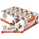 Kinder Bueno Milk Chocolate and Hazelnut Cream, Bulk 20 Pack, 2 Individually Wrapped Chocolate Bars Per Pack, 30 oz