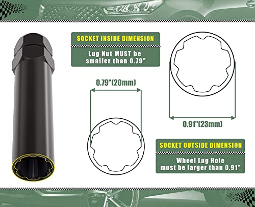 Image of 7 Spline Lug Nuts Key Tuner Large Socket Lugnuts Tool for Wrench with 13 /16inch(21mm) and 7 /8inch(22mm) Hex Replacement 14x1.5 14x2 9 /16 Wheel Lug Nut Drive Lock Black 20mm Inner Diameter