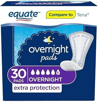 Generic Equate Overnight Incontinence Pads for Women, Ultimate, 30 Ct. Pack of 1