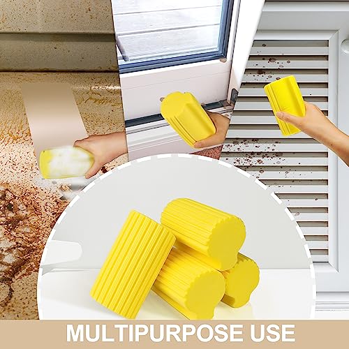 Image of 4 Pack Damp Clean Duster Sponge, Reusable Dusters for Cleaning Blinds, Vents, Railings, Kitchen Table, Window Track Grooves and Faucets (Yellow)
