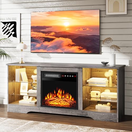 PRETZI Fireplace TV Stand with 18" Fireplace Up to 65"