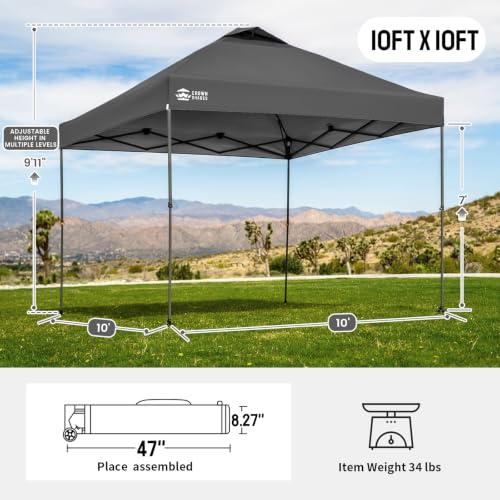 Image of CROWN SHADES 10x10 Pop Up Canopy Tent,Outdoor Canopy, Grey