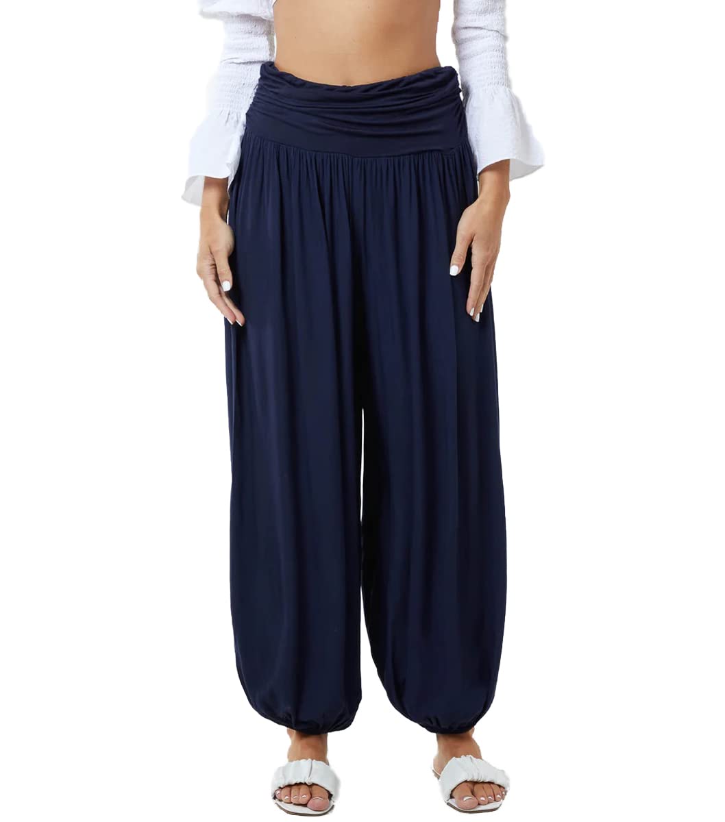 Crazy FashionWomen's Full Length Lagenlook Boho Hippy Harem Ali Baba Long High Waisted Cuffed Loose Fit Plain Pants Summer Trousers Ladies Joggers Baggy Yoga Harem Pants Plus Size UK 10-18