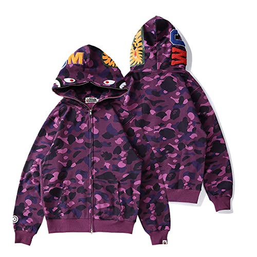 Surbieibg Shark Full Zip Up Hoodie, Purple Camo,Purple - Image 2