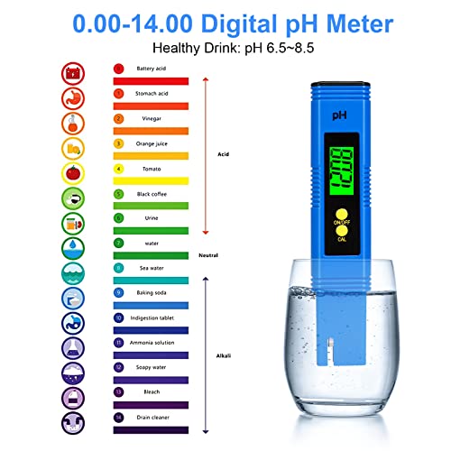 Foto von PH Messgerät, Pool ph Wert Messgerät, Digitaler PH Tester, PH-Genauigkeit Wasserqualität Tester mit LCD, 0-14 PH-Messbereich für Trinkwasser, Pool, Schwimmbad, Aquarium - Blau