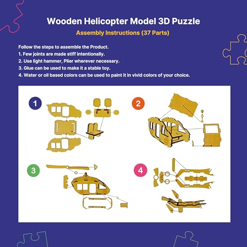 Image of DIY Wooden Puzzle for Kids and Teens - Helicopter | 3D Puzzle | Aesthetic Home Decor Item, Construction Toy, Modeling Kit, School Project - Easy to Assemble