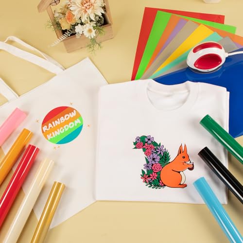 Image of HTVRONT HTV Heat Transfer Vinyl, 35 Pack, 12 inch x 10 inch, 30 Assorted Colors | Classic Color Iron-On Vinyl for T-Shirts, Premium Quality, Compatible with Cricut Machine, Compatible with Silhouette Cameo
