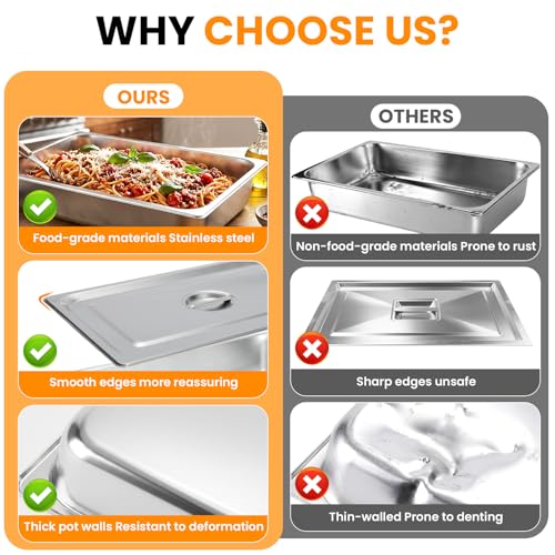 Image of VOISEN Hotel Pans with Lids 2 Pack 1 /1 Size 6 inch Deep | 1.2mm Thick Hotel Pans Full Size, Steam Table Pan for Catering Buffet Chafing Dish Pan,20.87 inchx12.8 inchx6 inch