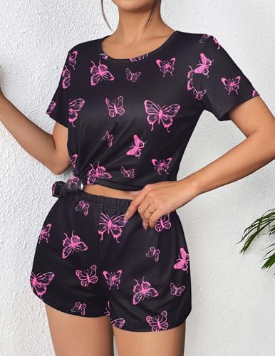 Image of Ekouaer Women's Pajama Sets Short Sleeve Pjs 2 Piece Top and Shorts Sleepwear Comfy Soft Lounge Sets with Pockets