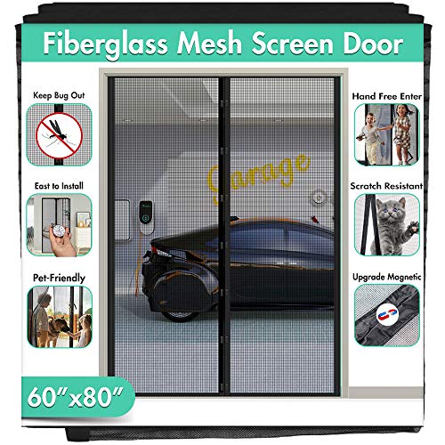 Upgraded Fiberglass Magnetic Screen Mesh for French Door [60"W80"L] IKSTAR Instant Double Screen