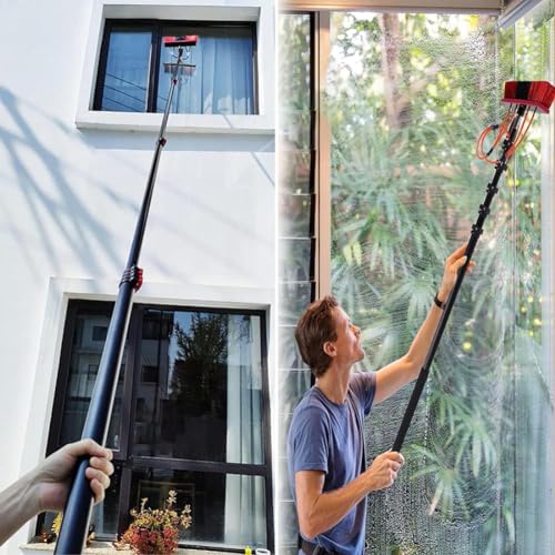 Kit de cepillos para Limpiar Ventanas. Herramienta de Limpieza de Paneles solares con Cepillo Giratorio Que se extiende hasta 10,8 m para una Limpieza eficiente y sin Marcas de Paneles Solar